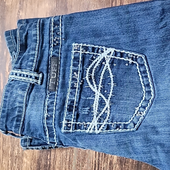 Cowgirl Tuff Denim - Cowgirl Tuff Boot Cut Jeans Don't Fence Me in Crystal 28 x 35 barbwire